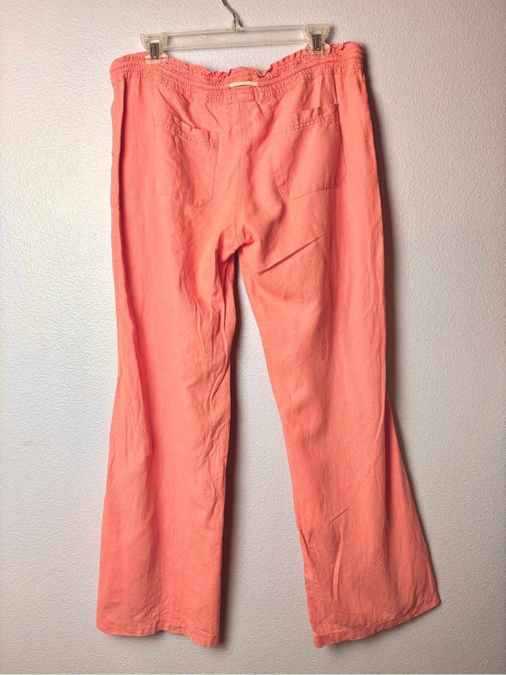 Kiss & Cry Casual Drawstring Linen-Blend Beach Pants in Peachy Coral - Picture 3 of 9